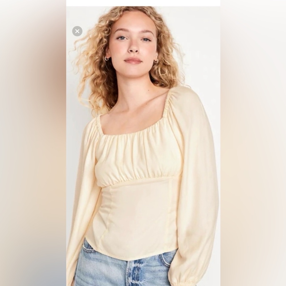 Old Navy Peasant Ivory Cream Long Sleeve Blouse New NWT XL